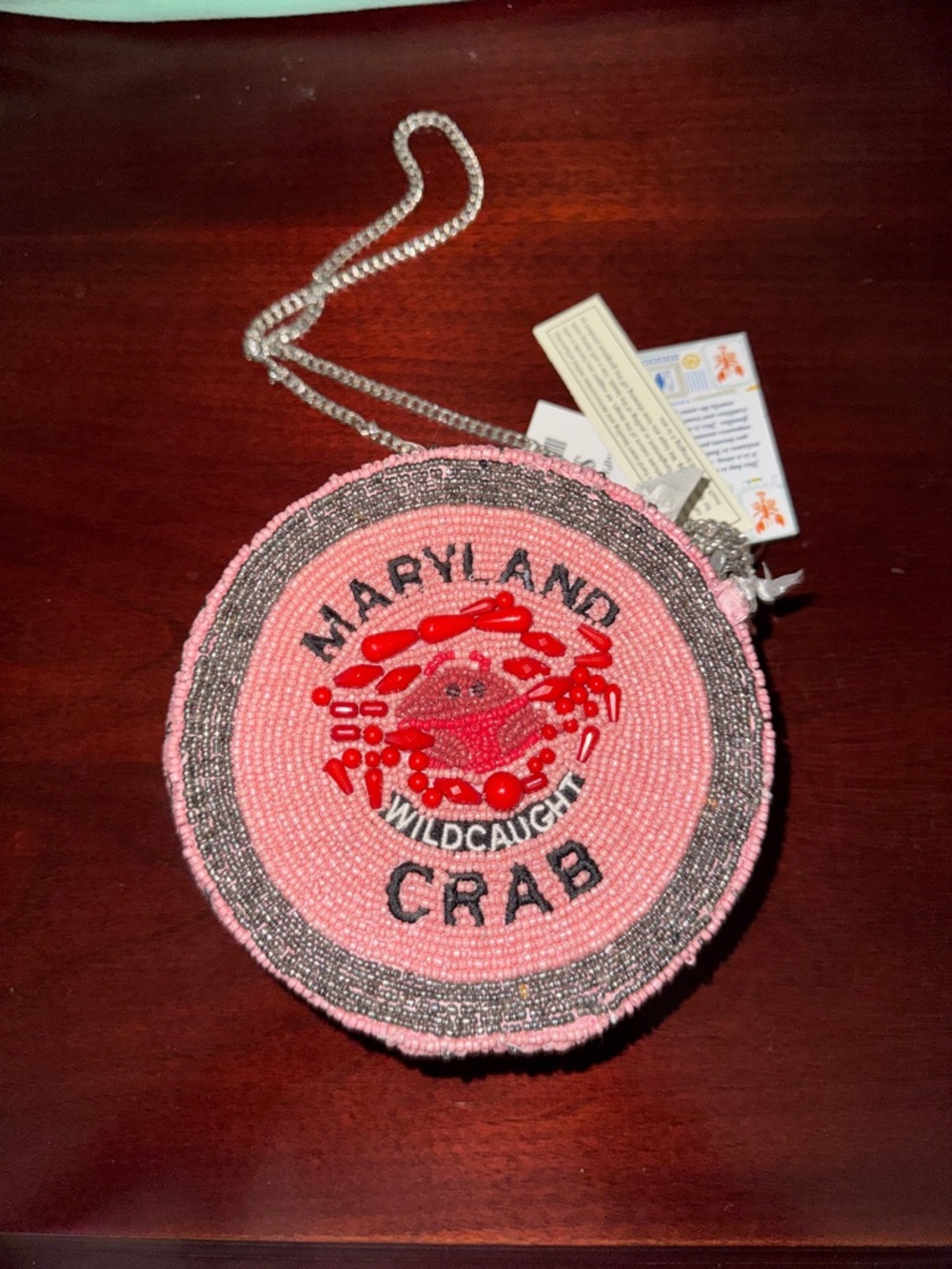 Maryland Crab Round Pink Beaded Crossbody Bag
